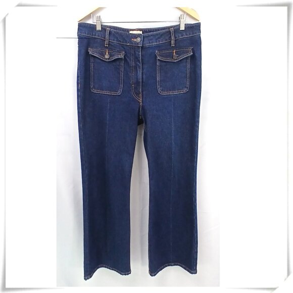 H&M Dark Wash Straight Wide Leg Short Petite Inseam Front Medium Rise Jeans EUC - Picture 1 of 6